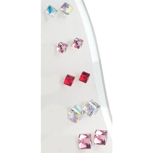 Les Trésors De Lily [L6299] - Set of 5 pairs of pink red white 'Cubes de Cristal' earrings - 4 and 6 mm Rose
