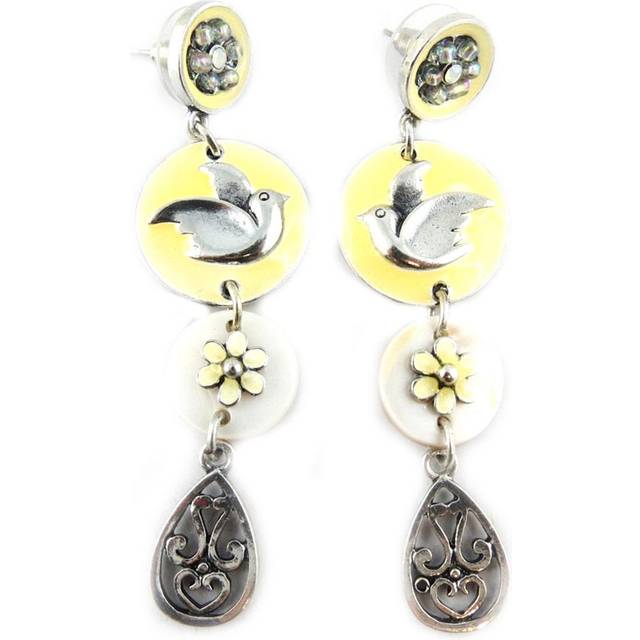 Les Trésors De Lily [G0201] - Designer earrings 'Bouquet Fleury' yellow white - 75x20 mm beige