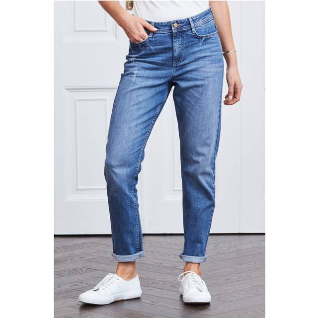 Sosandar Womens Mid Blue Relaxed Fit Boyfriend Jeans Cotton - Size UK 6 Long