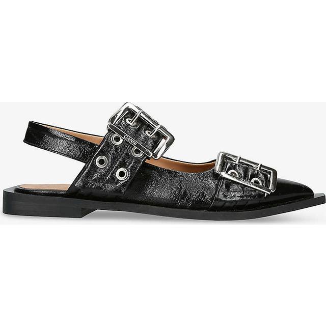 Ganni Womens Black Buckle-embellished Slingback Leather Ballet Flats Eur 36 / 3 Uk Women - BLACK