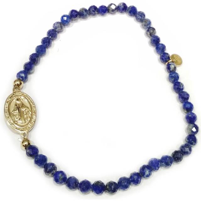 Les Trésors De Lily [R4362] - Steel designer bracelet 'Virgin Mary' blue gold (lapis lazuli) - beads 3 mm - 12x9 mm blue