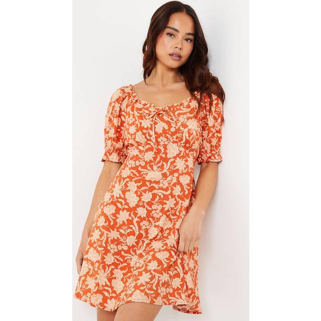 Womens Petite Sweetheart Tie Front Mini Dress - Rust - 8