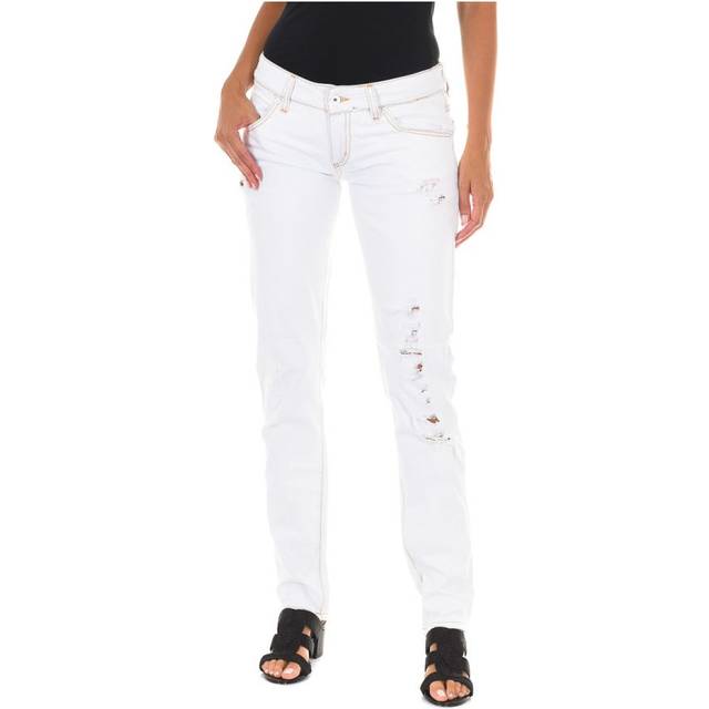 Met Womens Long denim pants with ripped effect and narrow hems E014152 woman - White Cotton - Size 27 (Waist)