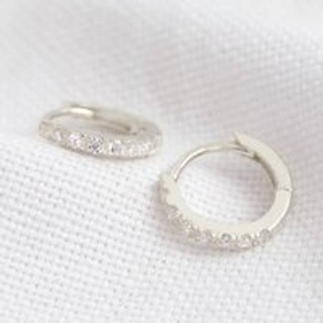 Sterling Silver Crystal Huggie Hoop Earrings - silver - one size