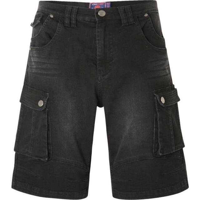Kam Menswear Kam Big & Tall Mens Denim Cargo Shorts - Black Cotton - Size 52 (Waist)