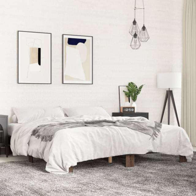 (brown oak, 180 x 200 cm) vidaXL Bed Frame Engineered Wood and Metal