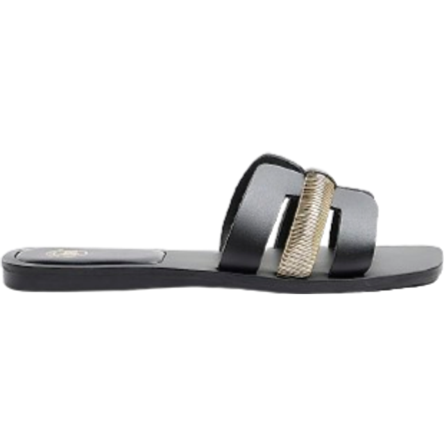 River Island Womens Black Leather Flat Sandals - 4