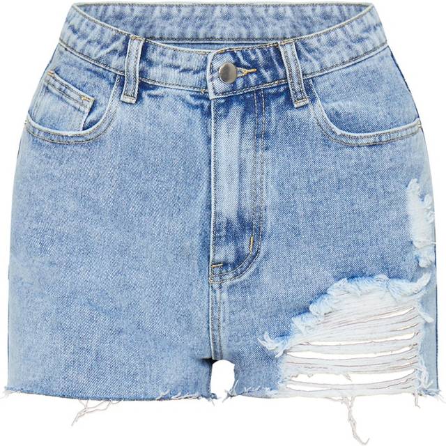 PRETTYLITTLETHING Vintage Wash Ripped Denim Mom Shorts, Vintage Wash - 16