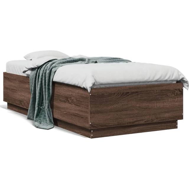 vidaXL Bed Frame with LED without Mattress Brown Oak 75x190 cm Small Single