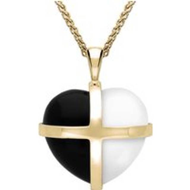 9ct Yellow Gold Whitby Jet Bauxite Medium Cross Heart Necklace - Yellow Gold