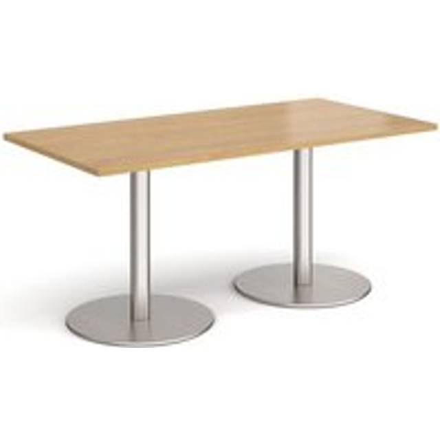 Monza Rectangular Cafe and Bistro Dining Table with Flat Round Brushed Steel Base - Top 1600mm x 800mm - Kendal Oak