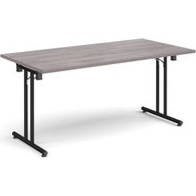 Rectangular folding leg table with black legs and straight foot rails 1600mm x 800mm - grey oak