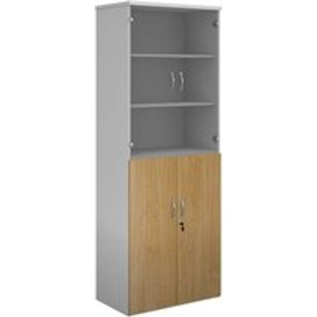 Duo combination unit with glass upper doors 2140mm high with 5 shelves - white with oak lower doors - White/Oak