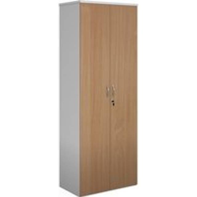 Duo double door cupboard 2140mm high with 5 shelves - white with beech doors - White/Beech