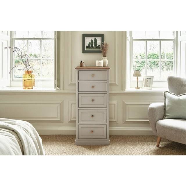 Natural Solid Oak & Painted Chest of Drawers - 5 Drawer Tallboy - Henley Range - Oak Furnitureland