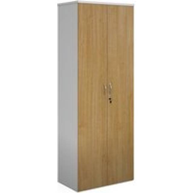 Duo double door cupboard 2140mm high with 5 shelves - white with oak doors - White/Oak