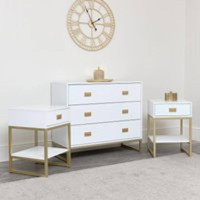 Large 3 Drawer Chest of Drawers and Pair of Bedside Tables - Elle White Range Material: Furniture/Furniture Ranges/Elle Range/Elle White Range