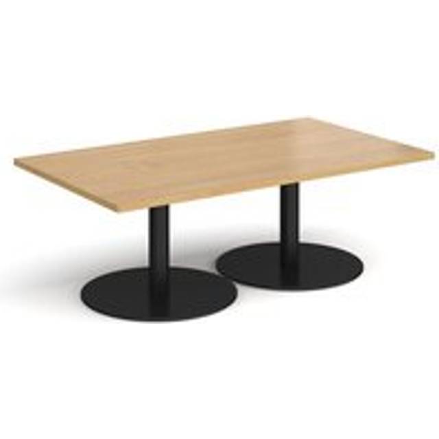 Monza Rectangular Cafe and Bistro Coffee Table with Flat Round Black Base - Top 1400mm x 800mm - Oak