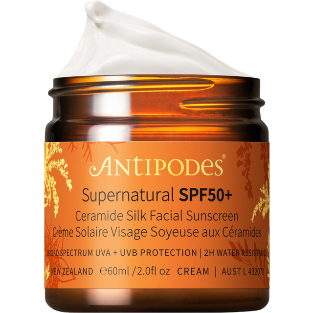 Antipodes Supernatural SPF50+ Ceramide Silk Facial Sunscreen Skyddande ansiktskräm med ceramider SPF 50+ 60 ml
