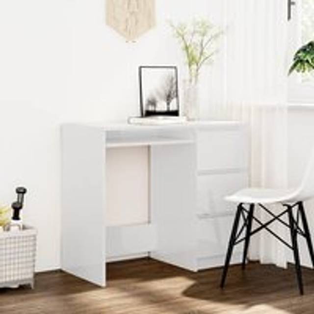 Desk High Gloss White 90x45x76 cm Engineered Wood - One Size