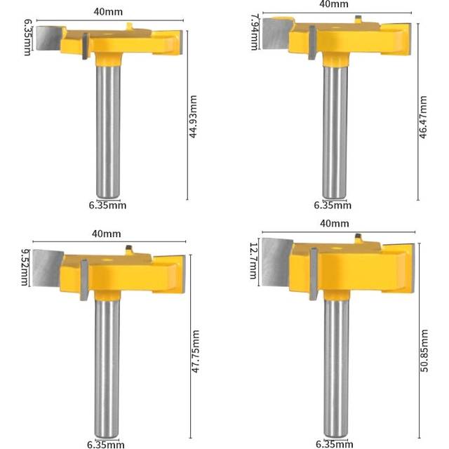 (4Pcs-6.35mm) 1Pcs 1/4&quot; Shank 4 Edge T Type Slotting Cutter Router Bit for Wood Milling Cutter Woodworking Tool