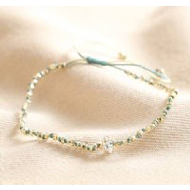 Crystal Blue and White Beaded Cord Bracelet in Gold - blue/gold/white - one size