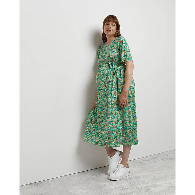 River island womens midi dress maternity green floral crew neck short sleeve