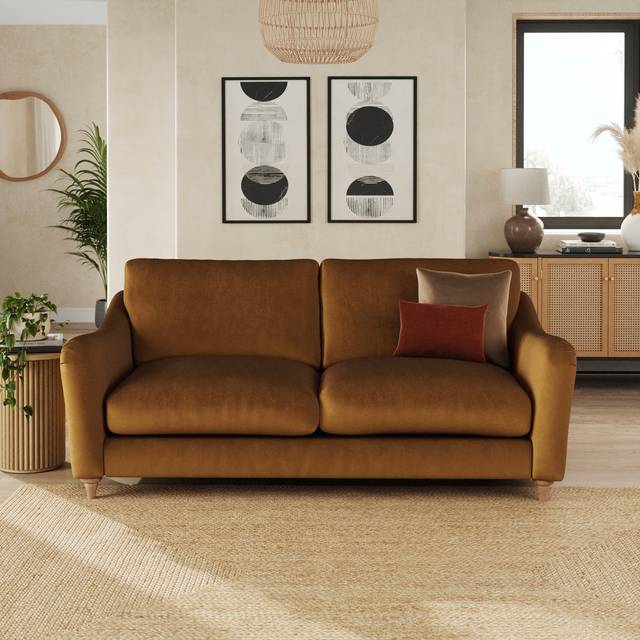 Hattie Matte Plush Velvet 3 Seater Sofa - Matte Plush Velvet Caramel