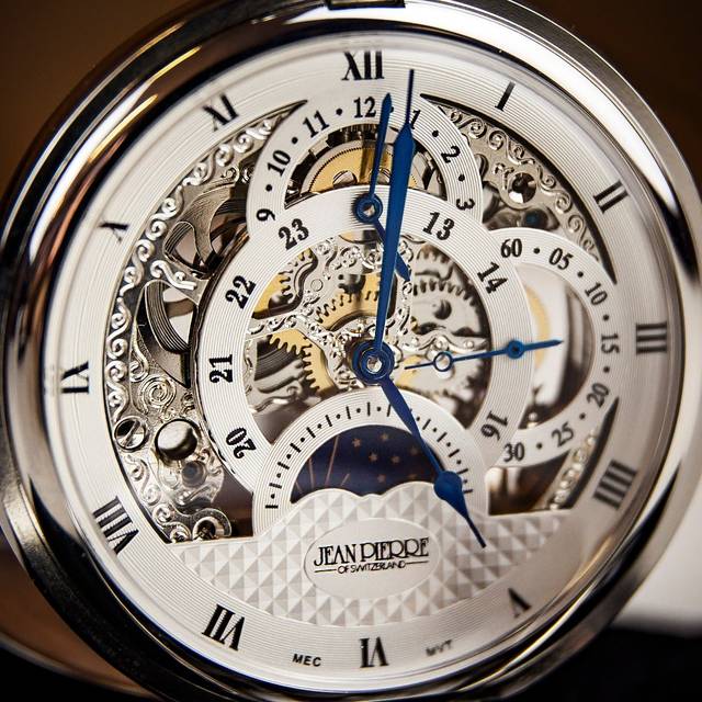 Jean Pierre Double Hunter Multi Dial Skeleton Pocket Watch - Chrome Plated - can be Engraved or Personalised