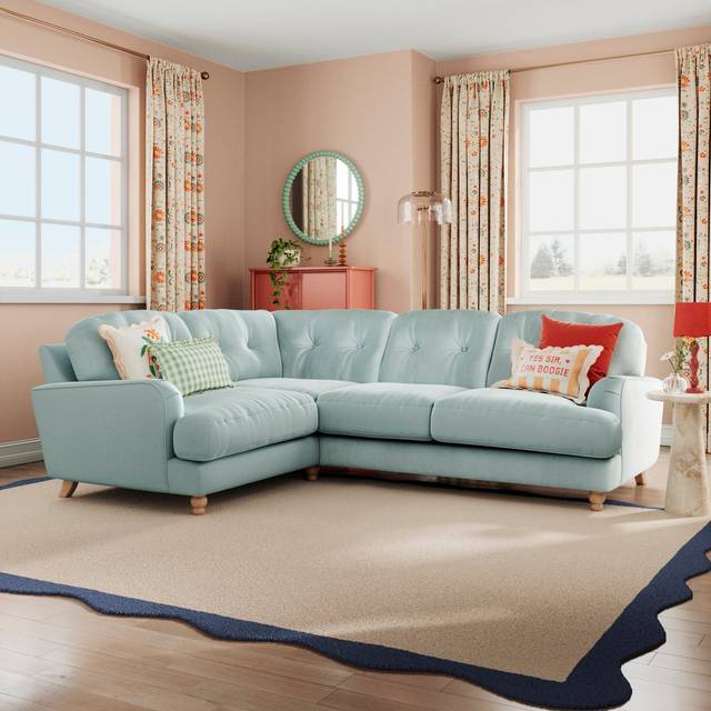 Martha Vintage Velvet Full Corner Sofa - Vintage Velvet Soft Blue