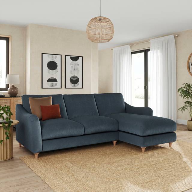 Hattie Matte Plush Velvet Corner Chaise Sofa - Matte Plush Velvet Denim