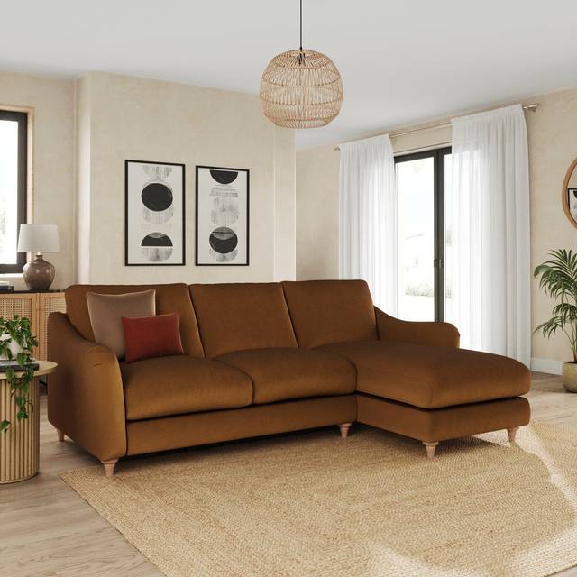 Hattie Matte Plush Velvet Corner Chaise Sofa - Matte Plush Velvet Caramel
