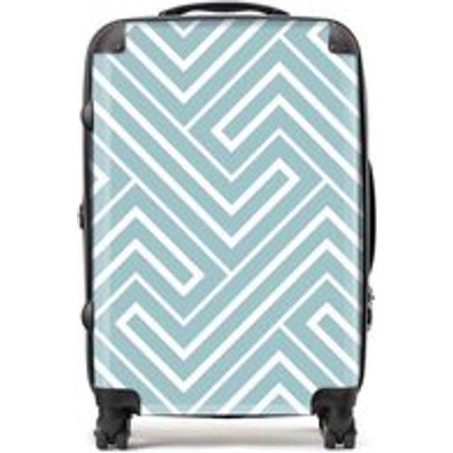 Blue And White Geometric Pattern Suitcase - Green - Medium