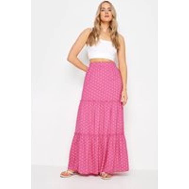 Lts Tall Pink Abstract Floral Print Tiered Maxi Skirt 8 Lts | Tall Women's Maxi Skirts