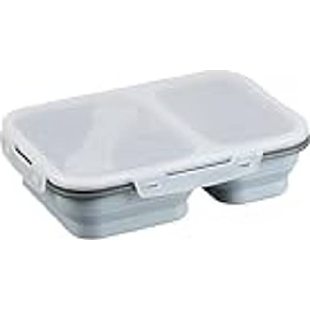 Relaxdays - Foldable Lunch Box, 2 Compartments, Microwave-Safe, Airtight, Silicone, Food Container with Cutlery, Grey