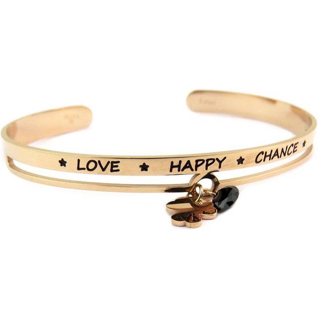 Les Trésors De Lily [P7980] - Stainless steel designer bracelet 'Messages' rose gold (Love Happy Chance) - 65 mm 6 mm - clover 8 mm Rose