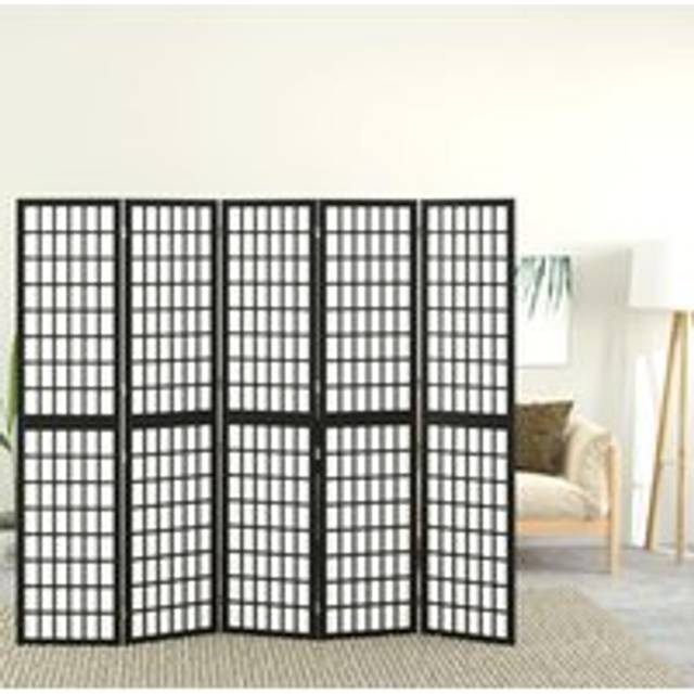 Folding 5-Panel Room Divider Japanese Style 200x170 cm Black - One Size