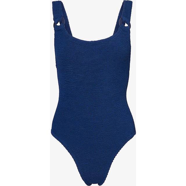 Hunza G Domino Stretch-Seersucker Swimsuit - Blue