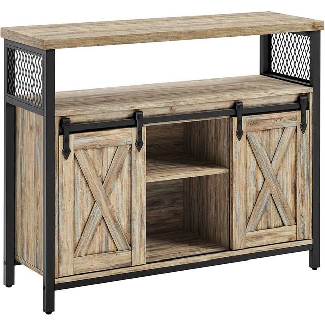 VASAGLE Sideboard, Kitchen Cabinet, Storage Cupboard, With 2 Sliding Barn Doors, 33 X 100 X 80 Cm, Adjustable Shelves, For Living Room, Turquoise Brown And In