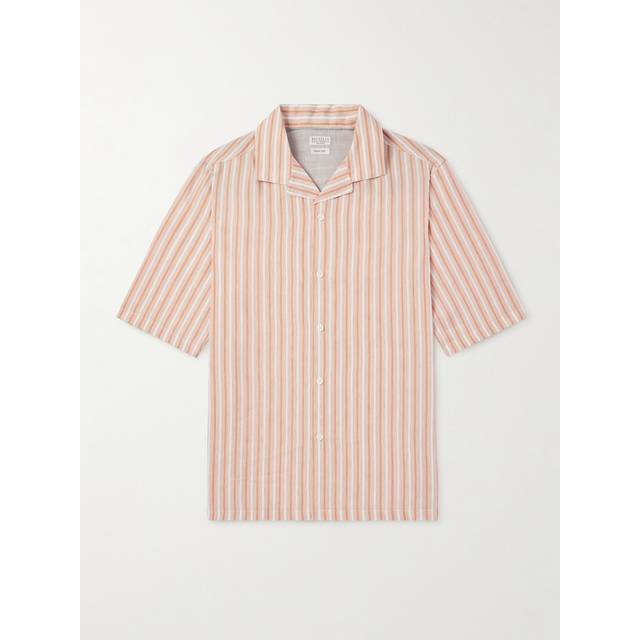 Brunello Cucinelli - Camp-Collar Striped Linen and Lyocell-Blend Shirt - Men - Orange - XXL