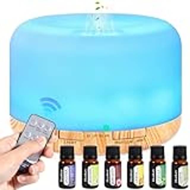 AQXONG 500ML spridare för eterisk olja, ultraljudsluftfuktare för aromaterapi med eteriska oljor, 7 färger LED-aromaterapi luftfuktare för kontorsyoga i vardagsrummet i sovrummet