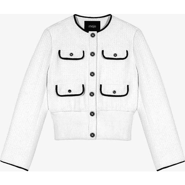 Maje Womens Blanc Contrast-trim Flap-pocket Woven Jacket 8 - BLANC