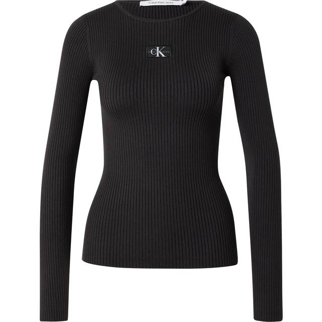 Calvin Klein jeans kvinnors vävd etikett tight jumper utan huva, Ck svart, XL