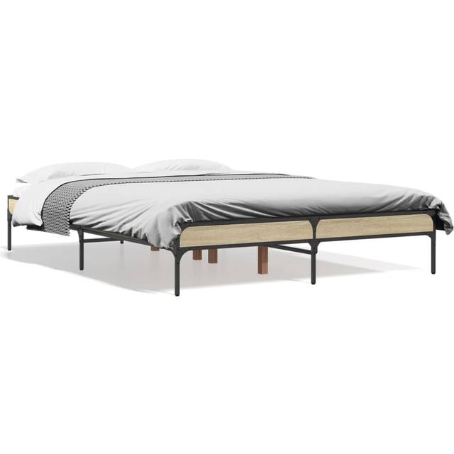(sonoma oak, 135 x 190 cm/ 30 cm) vidaXL Bed Frame Home Bed Base Mattress Foundation Engineered Wood and Metal