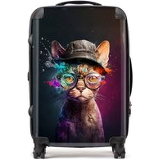 Warren Reed - Designer Devon Rex Cat With Hat Splashart Suitcase Medium, Multi