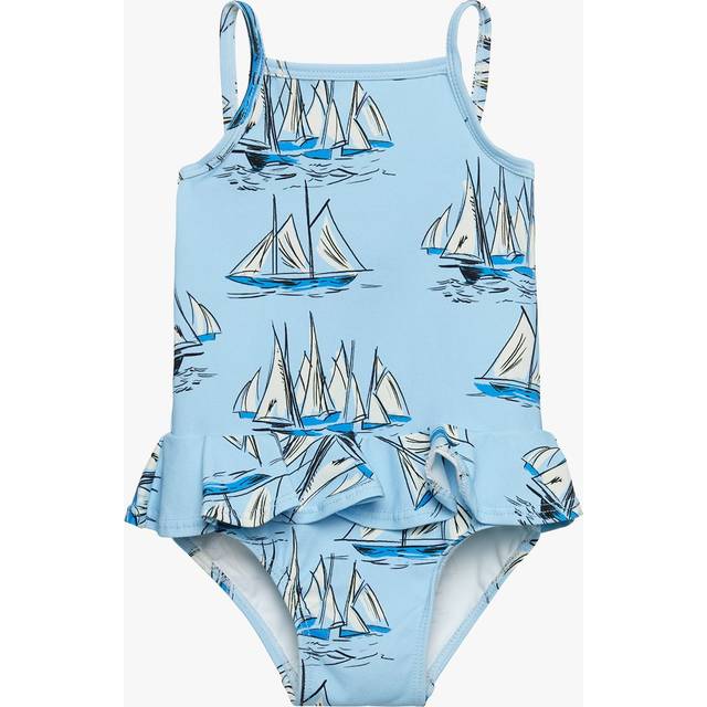 Trotters Baby Sailboat Peplum Swimsuit, Blue/Multi