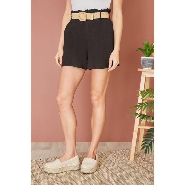 Yumi Womens Black Italian Linen Shorts With Belt - Size Medium