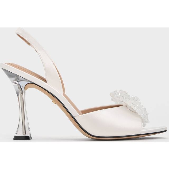 Charles & Keith - Recycled Polyester Beaded Bow Slingback Pumps - White - UK 7