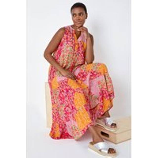 Patchwork shimmer smock tiered midi dress for women uk - ladies roman