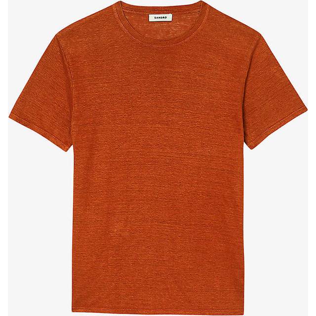 Sandro Mens Bruns Crewneck Linen-jersey T-shirt Xl